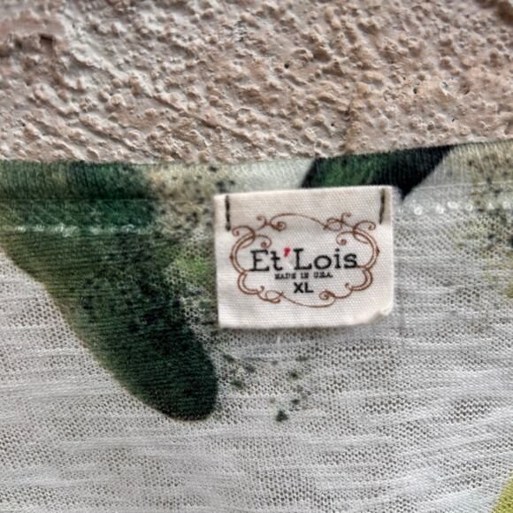 Et’ Lois Art To Wear Green Abstract Print Top 100% Cotton Made In USA XL - Picture 3 of 5